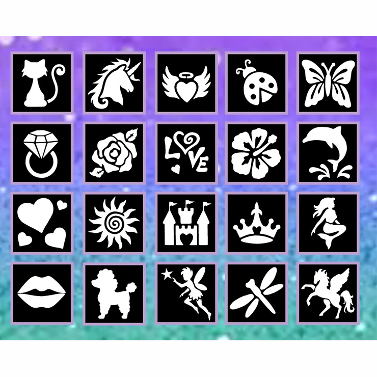 Girl Stencil Pack – Fun & Magical Glitter Tattoo Designs